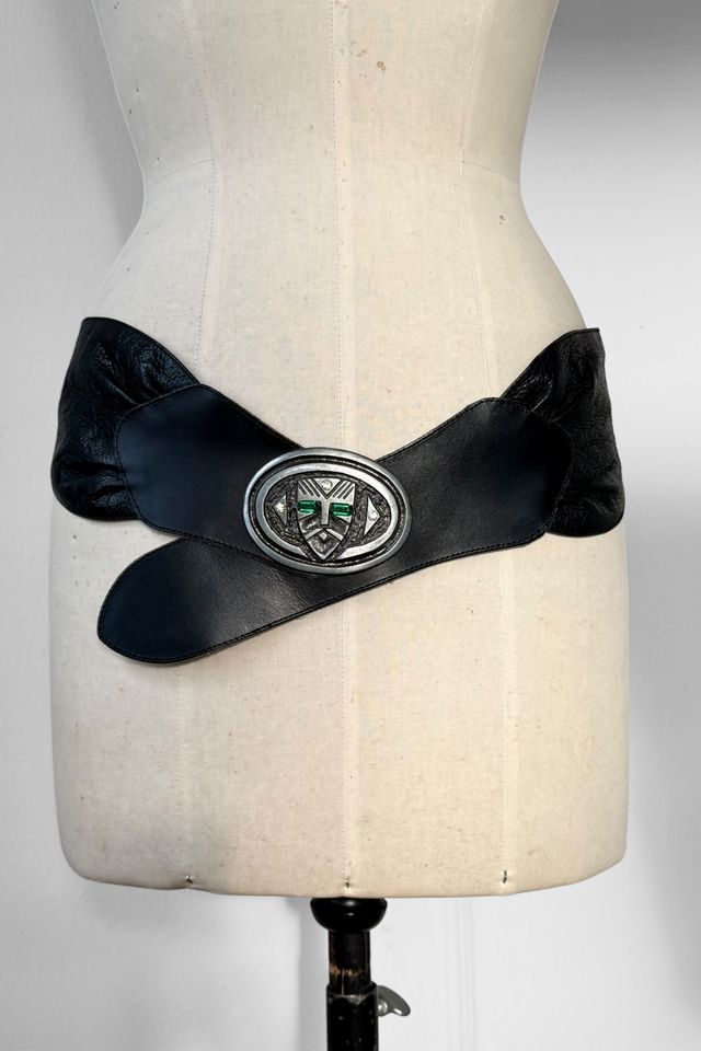 Vintage 80s Ruched Leather Rhinestone Face Belt Selected by MARMALADE #2