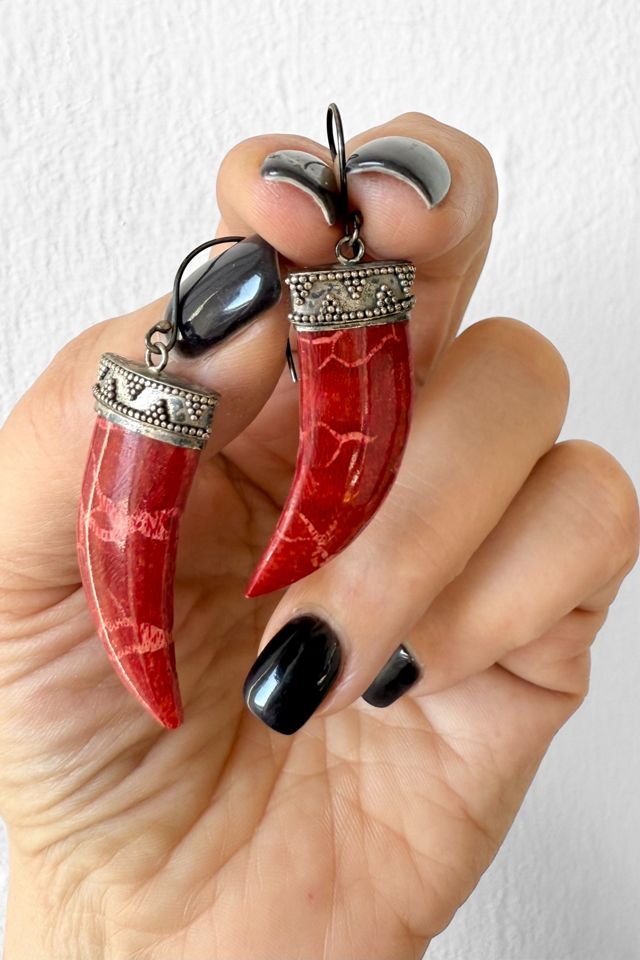 Vintage Red Coral Sterling Silver Drop Earrings Selected by MARMALADE #1