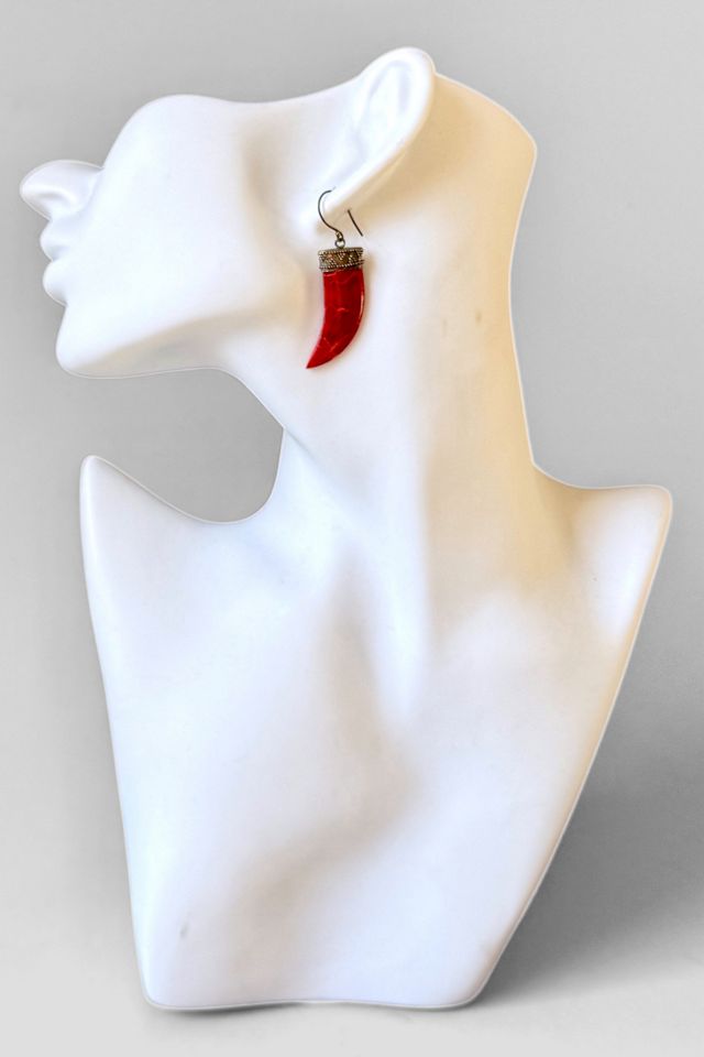 Vintage Red Coral Sterling Silver Drop Earrings Selected by MARMALADE #3