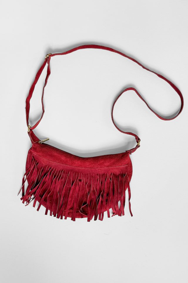 Vintage Y2K Red Suede Fringe CrossBody Bag Selected by MARMALADE