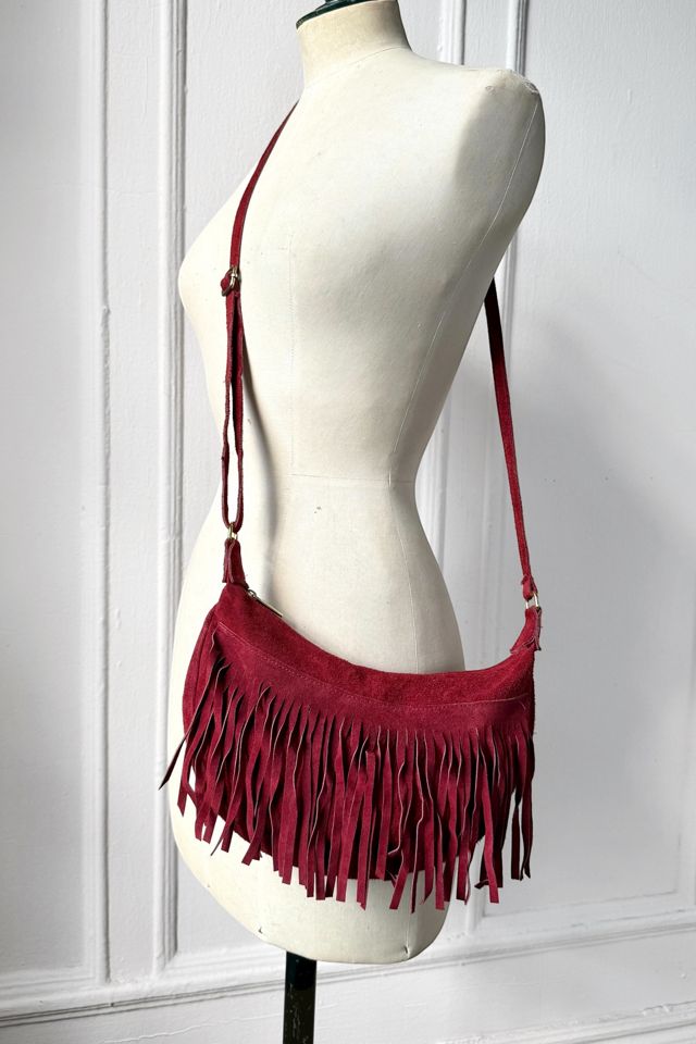 Vintage Y2K Red Suede Fringe CrossBody Bag Selected by MARMALADE #1