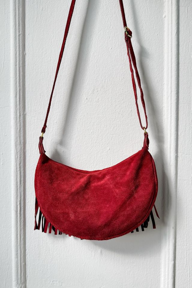 Vintage Y2K Red Suede Fringe CrossBody Bag Selected by MARMALADE #2