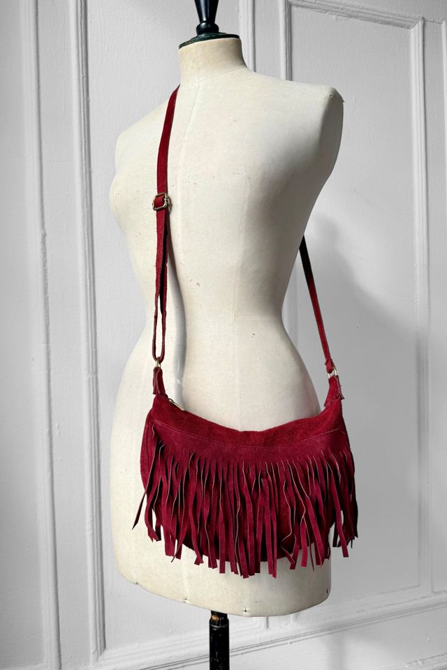 Vintage Y2K Red Suede Fringe CrossBody Bag Selected by MARMALADE #3