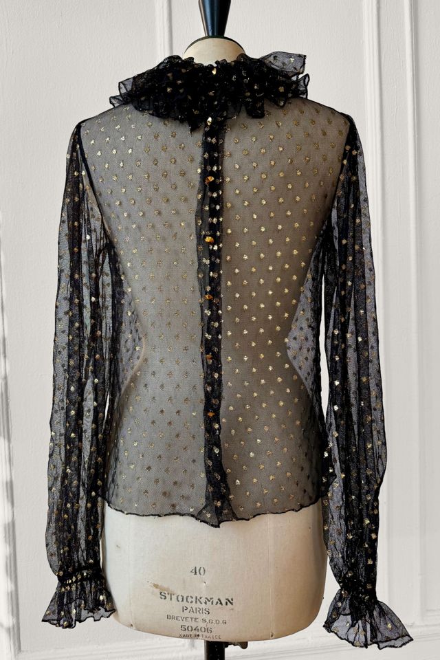 Vintage 70s Romantic Shear Gold Polka-Dot Ruffle Blouse Selected by MARMALADE #3