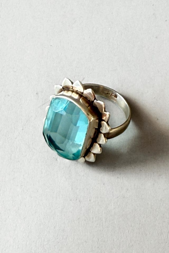 Vintage Artisanal Blue Glass Faceted Sterling Silver Cocktail Ring Selected by MARMALADE #1