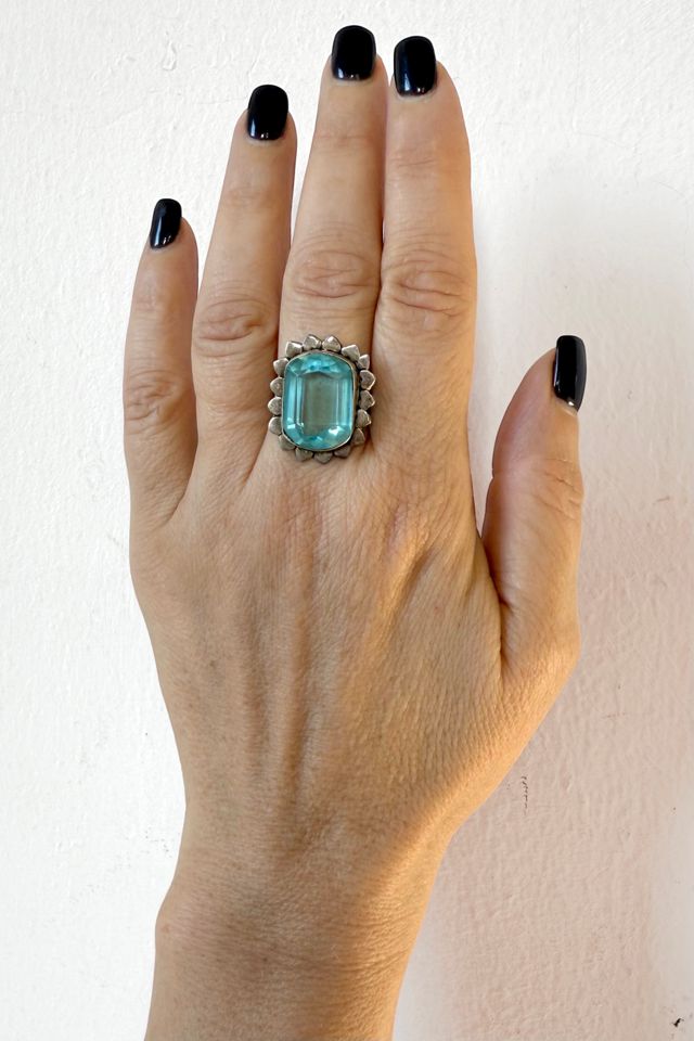 Vintage Artisanal Blue Glass Faceted Sterling Silver Cocktail Ring Selected by MARMALADE #2