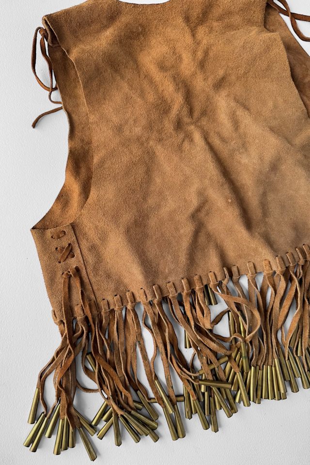 Vintage 70s Boho Suede Fringe Beaded Hippy Vest Selected by MARMALADE #1