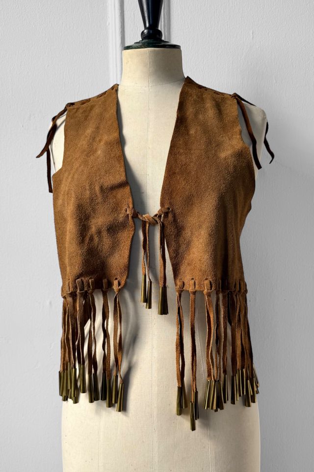Vintage 70s Boho Suede Fringe Beaded Hippy Vest Selected by MARMALADE #3