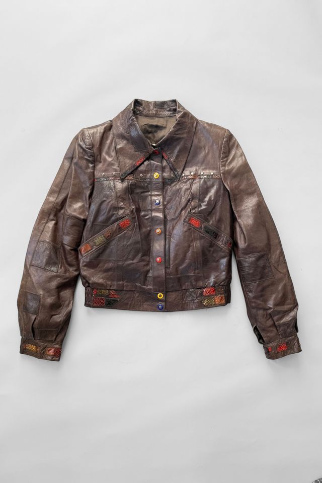 70s Vintage Patchwork Leather Bomber Jacket Selected by MARMALADE #1