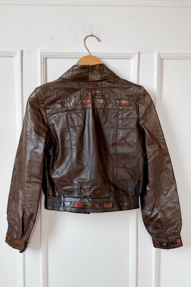 70s Vintage Patchwork Leather Bomber Jacket Selected by MARMALADE #3