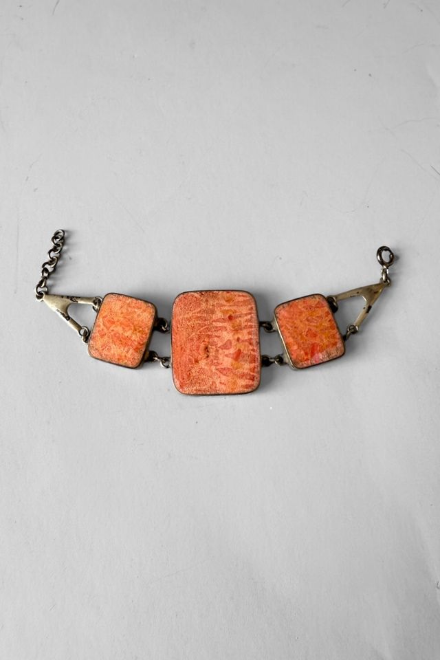 Vintage Large Coral Sterling Geometric Panel Bracelet Selected by MARMALADE