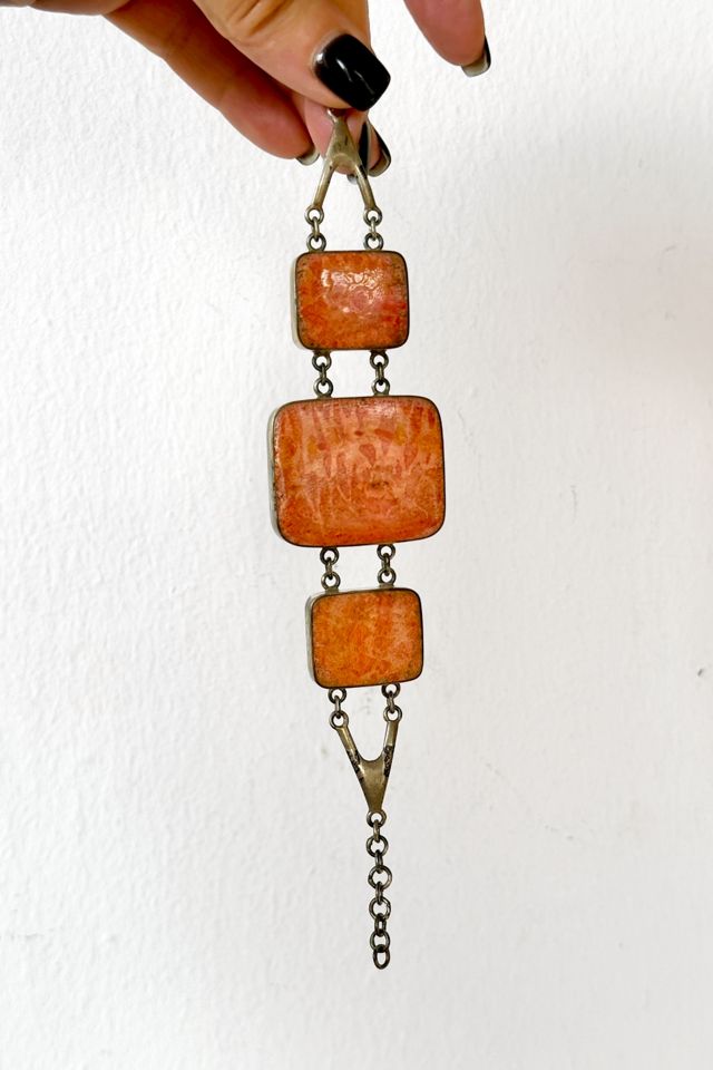 Vintage Large Coral Sterling Geometric Panel Bracelet Selected by MARMALADE #1