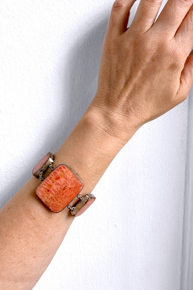 Vintage Large Coral Sterling Geometric Panel Bracelet Selected by MARMALADE #2