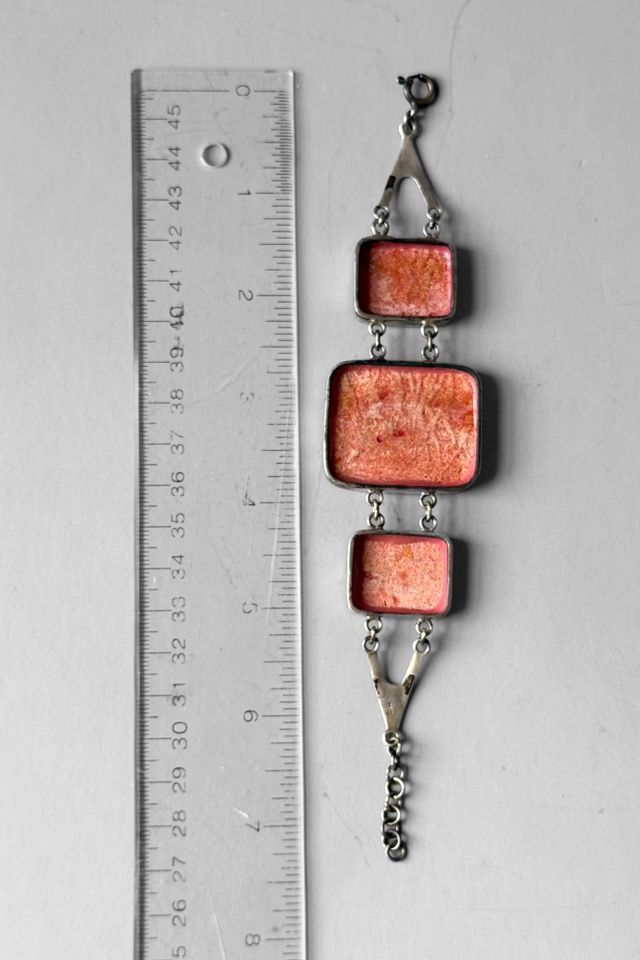 Vintage Large Coral Sterling Geometric Panel Bracelet Selected by MARMALADE #3
