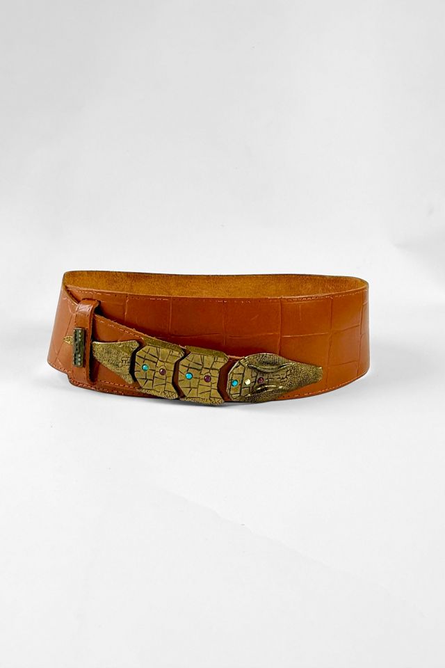 Vintage 80s Crocodile Embellished Jeweled Leather Belt Selected by MARMALADE #1