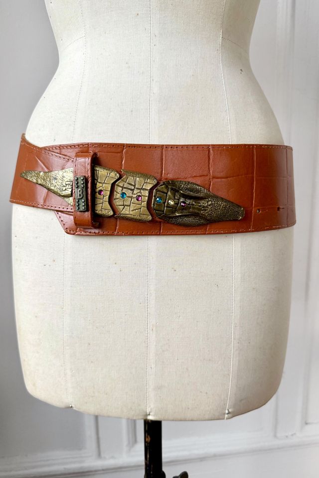 Vintage 80s Crocodile Embellished Jeweled Leather Belt Selected by MARMALADE #2