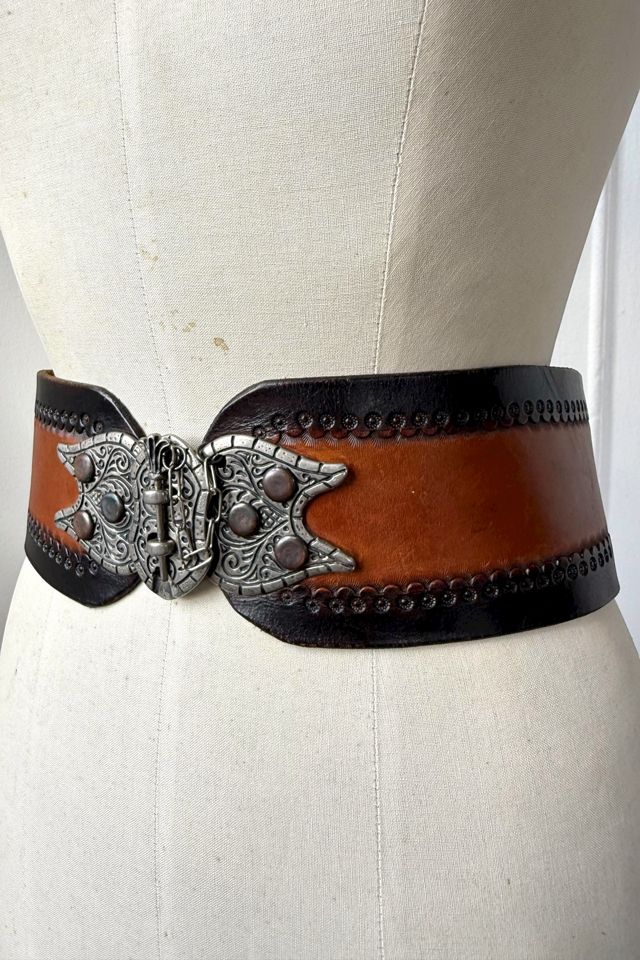 Vintage 70s Leather Pin-Lock Hardware Corset Belt Selected by MARMALADE #1