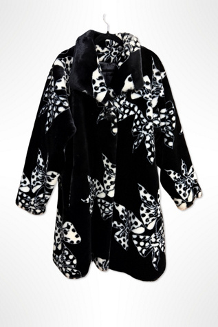 1980s Plush Faux Fur Bow Print Swing Coat Selected By Ritual Vintage