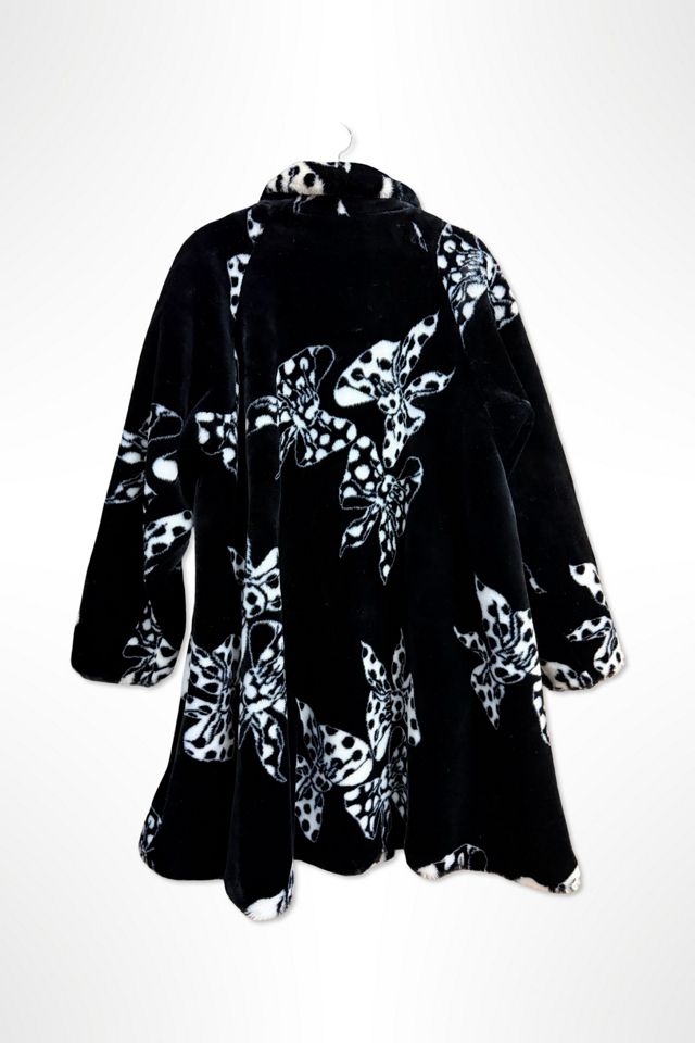 1980s Plush Faux Fur Bow Print Swing Coat Selected By Ritual Vintage #1