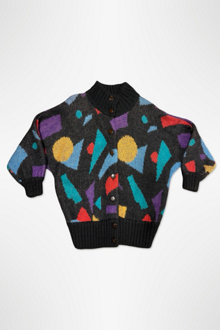 1980s Geometric Print Sweater Coat Selected By Ritual Vintage