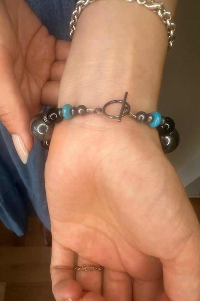 Turquoise and Sterling Heavy Weight Novelty Bracelet #1