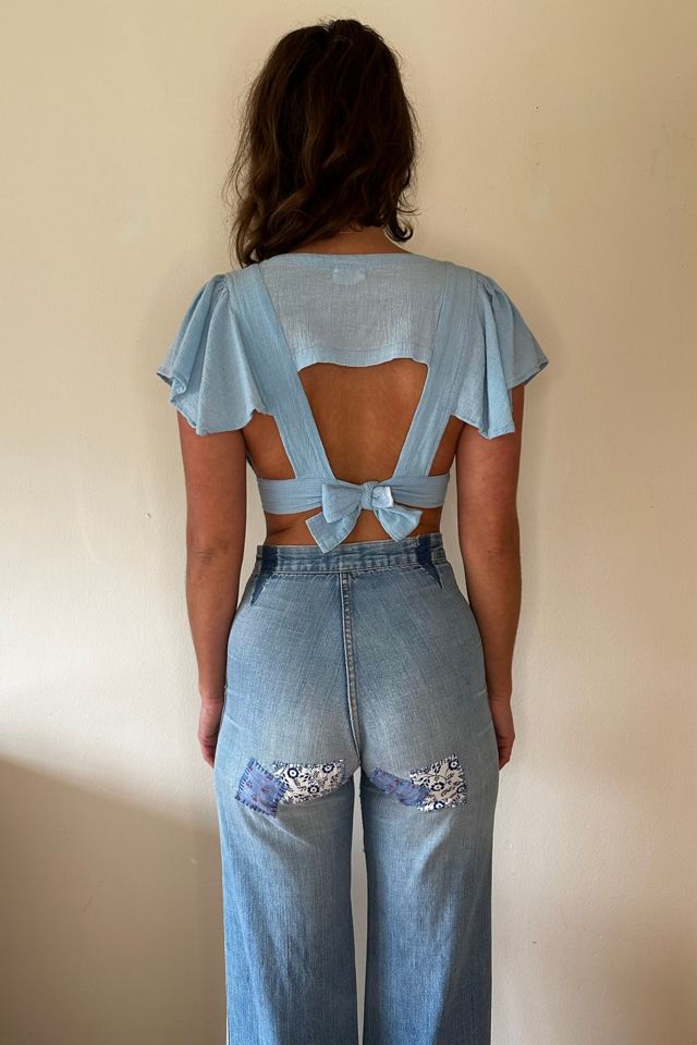 Vintage Baby Blue Cotton 1970s Flutter Crop Blouse Selected by Picky Jane #2
