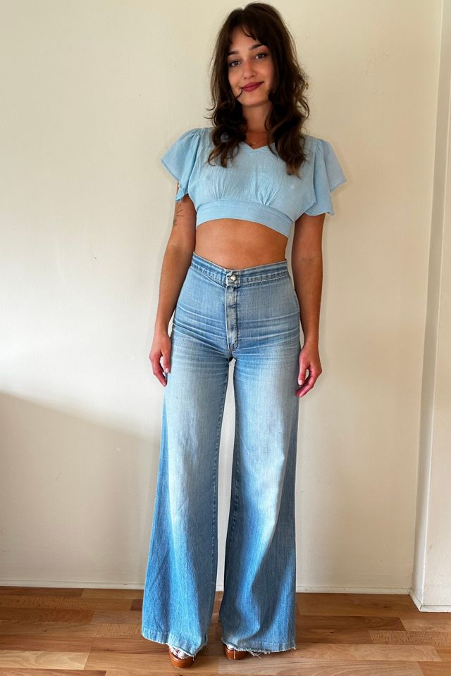 Vintage Baby Blue Cotton 1970s Flutter Crop Blouse Selected by Picky Jane #3