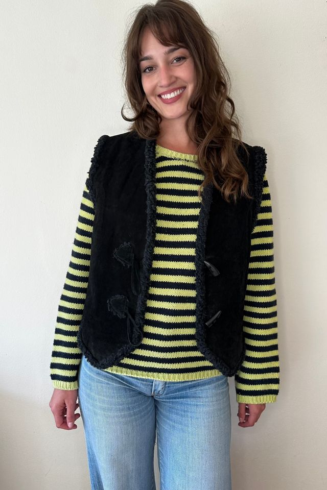 Black Vintage Shearling Suede Vest Selected by Picky Jane #1