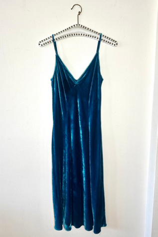 Low Back Teal Velvet Bias Cut Holiday Slip Dress Selected by Picky Jane
