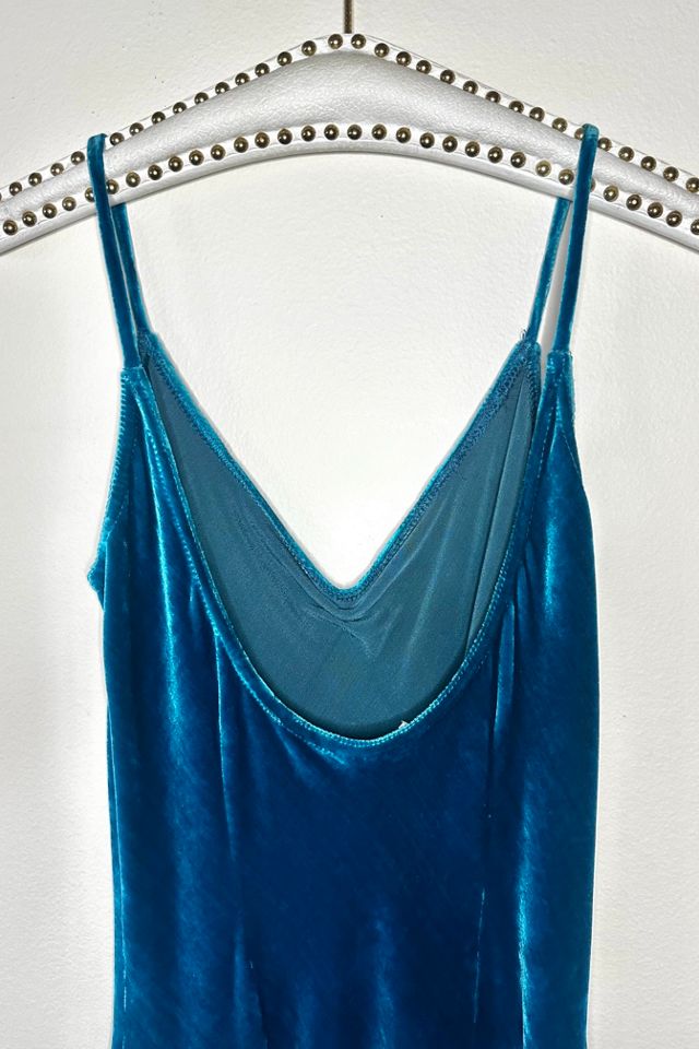 Low Back Teal Velvet Bias Cut Holiday Slip Dress Selected by Picky Jane #1