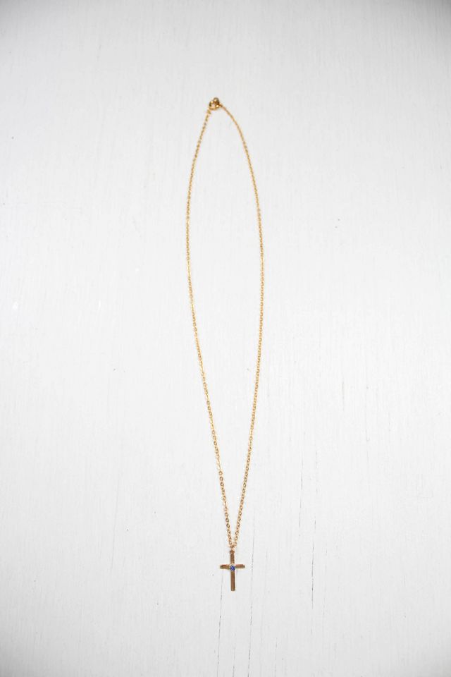 Vintage Blue Sapphire Dainty Gold Cross Pendant Necklace Selected By Moons + Junes Vintage #2