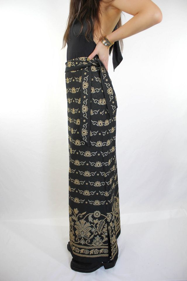 Vintage Black & Gold Foral Glittery Belted Maxi Skirt Selected By Moons + Junes Vintage #1