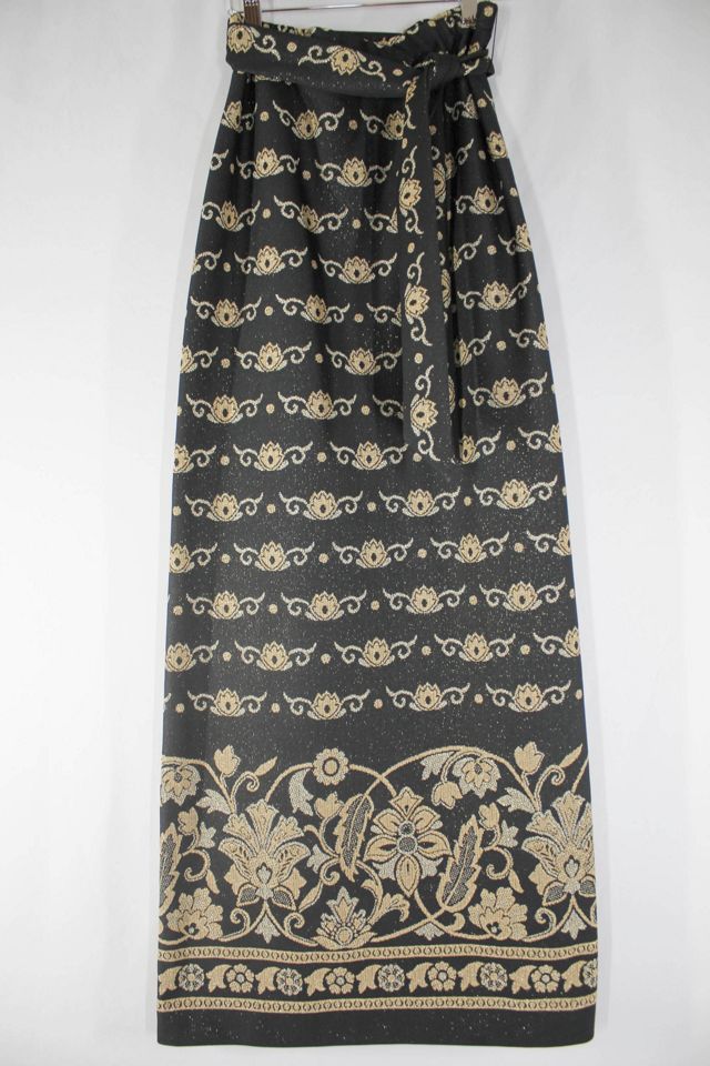 Vintage Black & Gold Foral Glittery Belted Maxi Skirt Selected By Moons + Junes Vintage #3