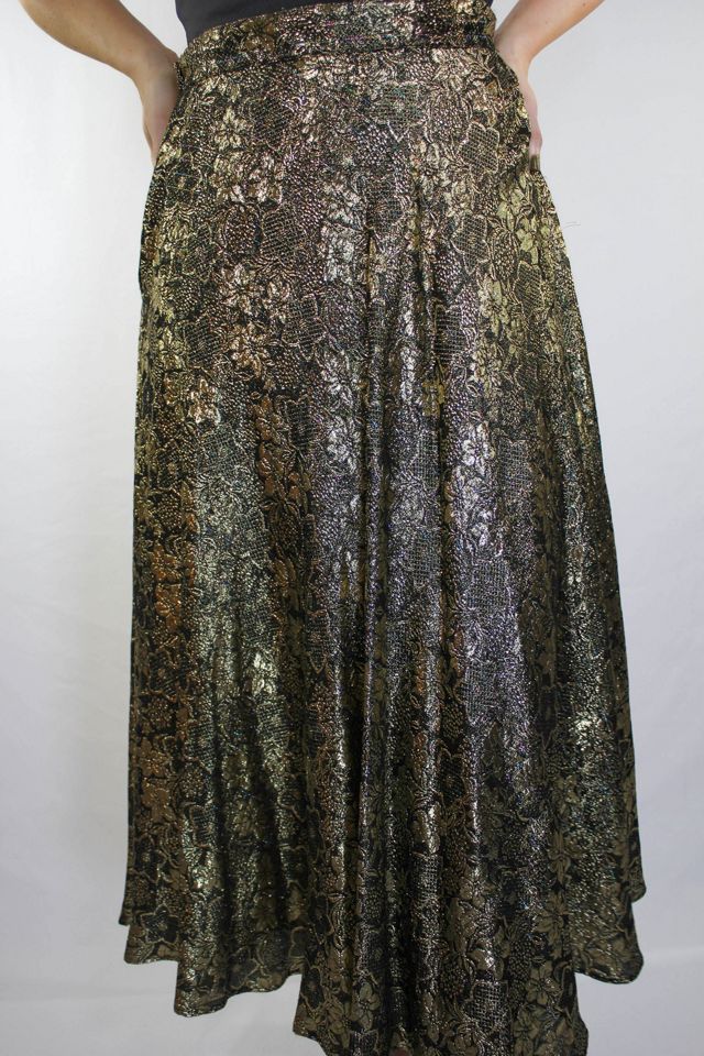 Vintage Floral Gold Metallic Midi Circle Skirt Selected By Moons + Junes Vintage #1