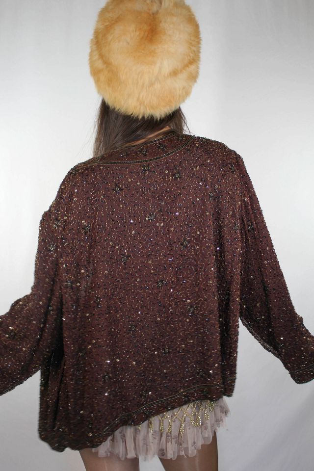 Vintage Sequin Beaded Brown Boho Silk Party Cardi Selected By Moons + Junes Vintage #2