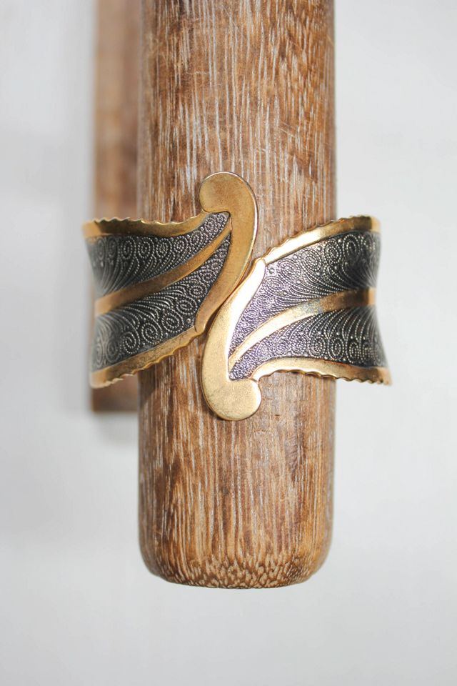 Vintage Damascene Peacock Feather Two Tone Cuff Bracelet Selected By Moons + Junes Vintage #3