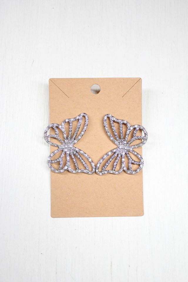 Vintage Butterfly Rhinestone Silver Statement Earrings Selected By Moons + Junes Vintage #1