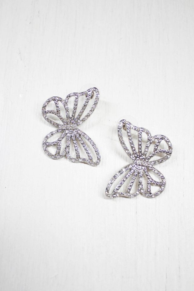 Vintage Butterfly Rhinestone Silver Statement Earrings Selected By Moons + Junes Vintage #2