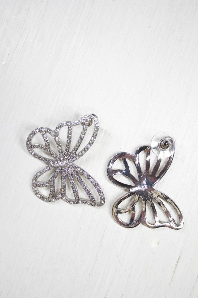 Vintage Butterfly Rhinestone Silver Statement Earrings Selected By Moons + Junes Vintage #3