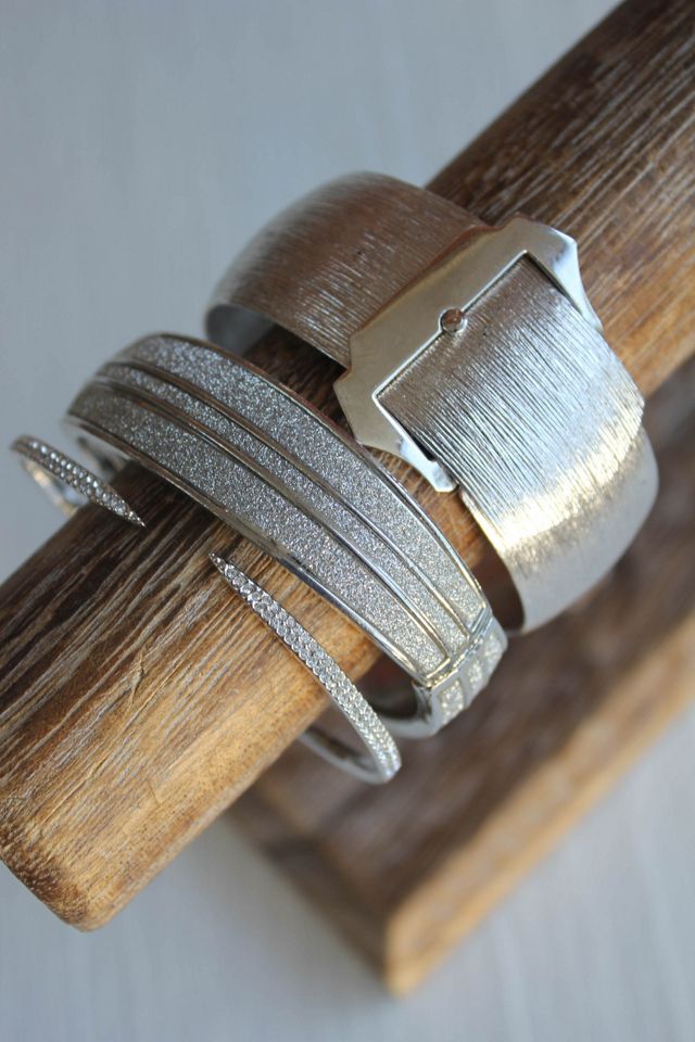 Vintage Diamond Cuff Dainty Bangle Sterling Silver Bracelet Selected By Moons + Junes Vintage #1