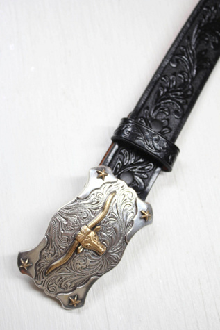 Vintage Texas Longhorn Western Leather Belt Selected By Moons + Junes Vintage