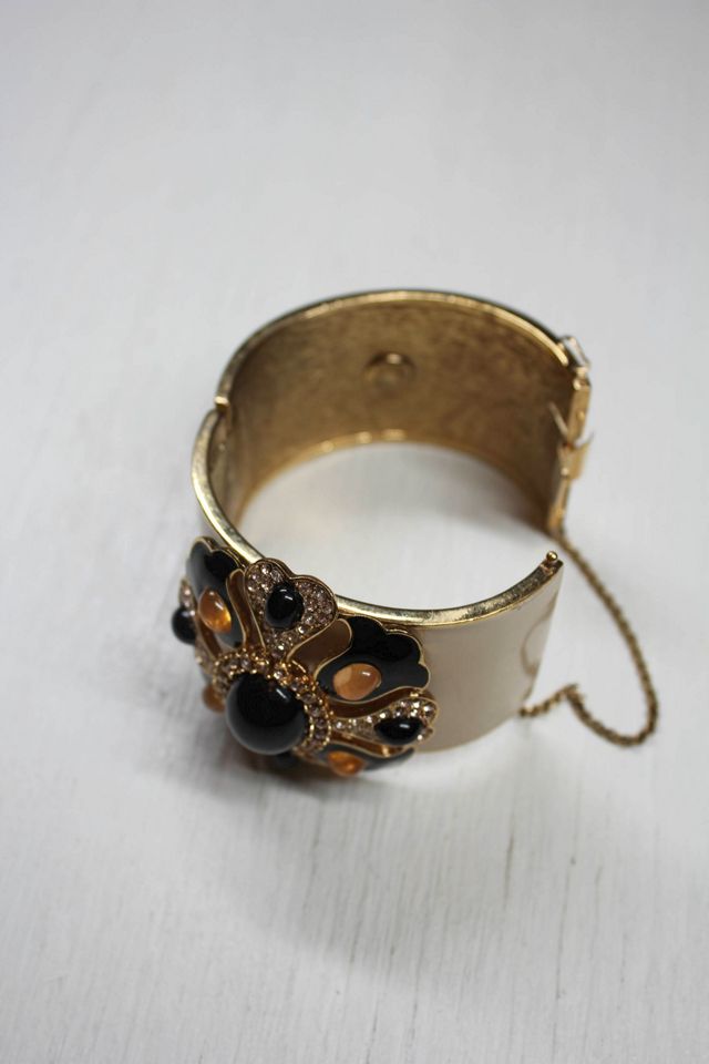 Vintage Rhinestone Enamel Flower Cuff Bracelet Selected By Moons + Junes Vintage #3