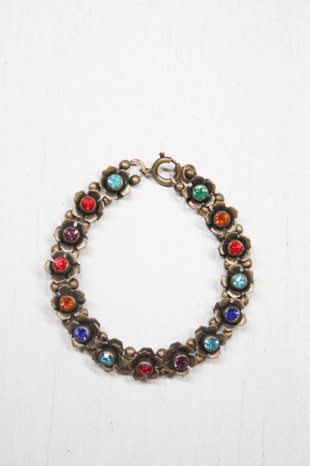 Vintage Czech Jeweled Rhinestone Flower Bracelet Selected By Moons + Junes Vintage #2