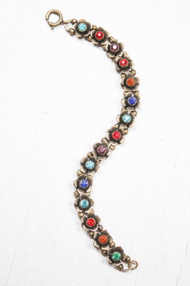 Vintage Czech Jeweled Rhinestone Flower Bracelet Selected By Moons + Junes Vintage #3