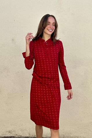 Vintage Celine Red Printed Wool Skirt Set Selected by The Curatorial Dept.
