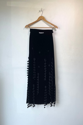 Moschino Black Velvet Crochet Ball Applique Skirt Selected by The Curatorial Dept.