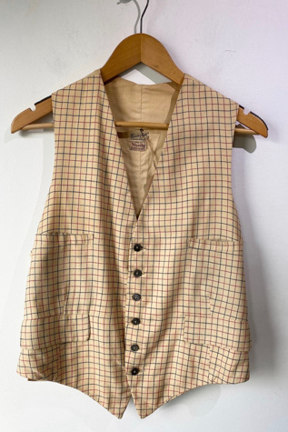 Vintage Trimmingham’s Cream Navy Red Grid Vest Selected by The Curatorial Dept.