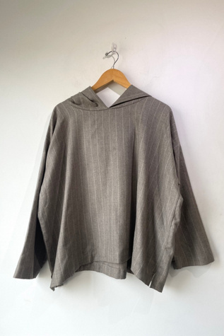 Eskandar Light Brown Striped Hooded Cashmere Top Selected by The Curatorial Dept.