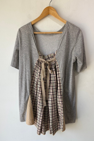 Sacai Grey Plaid Ruffle Top Selected by The Curatorial Dept.