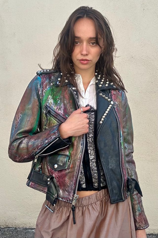 Paint and Studs Black Leather Jacket Selected by The Curatorial Dept.